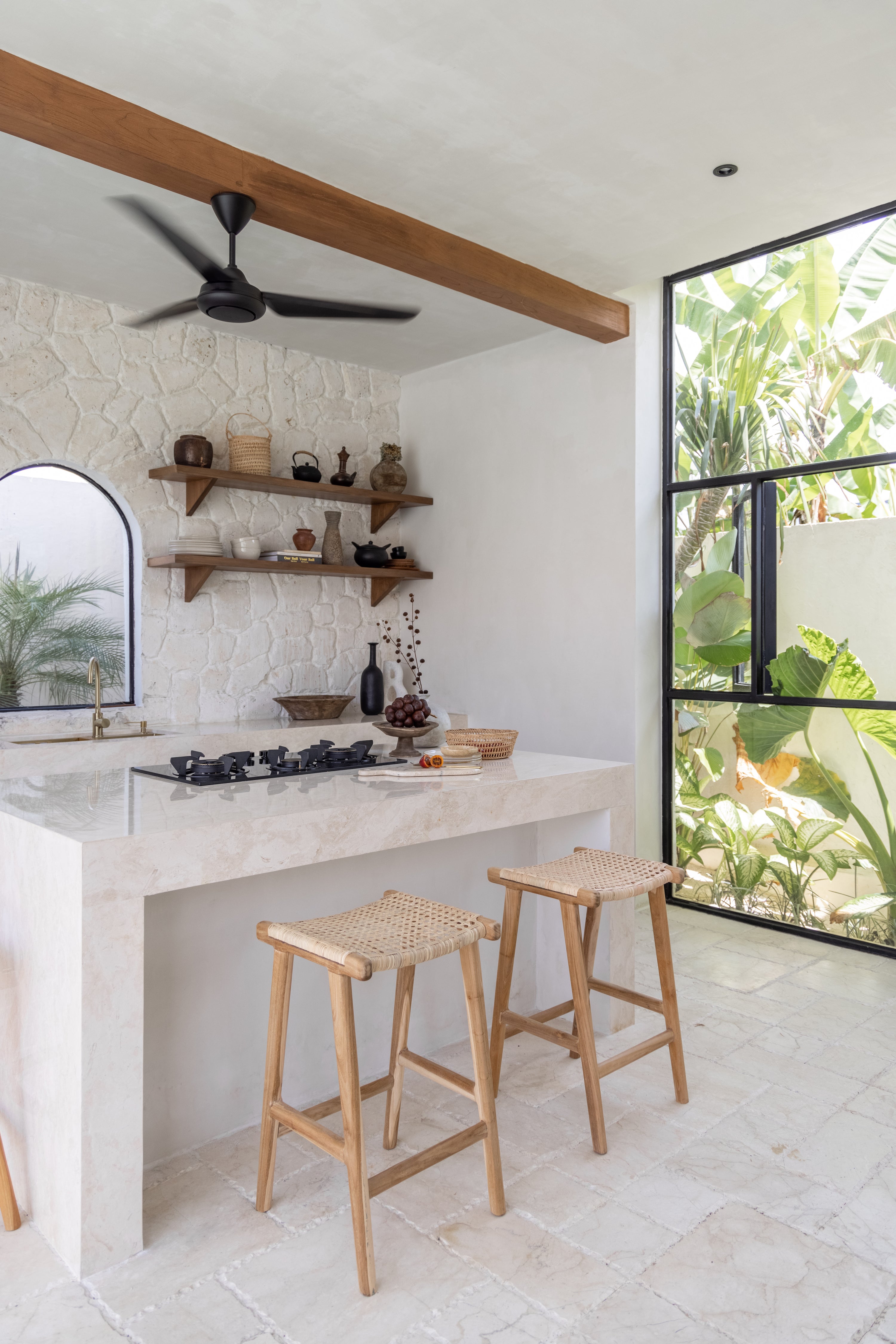 Avanti Rattan and Teak Backless Counter Stool