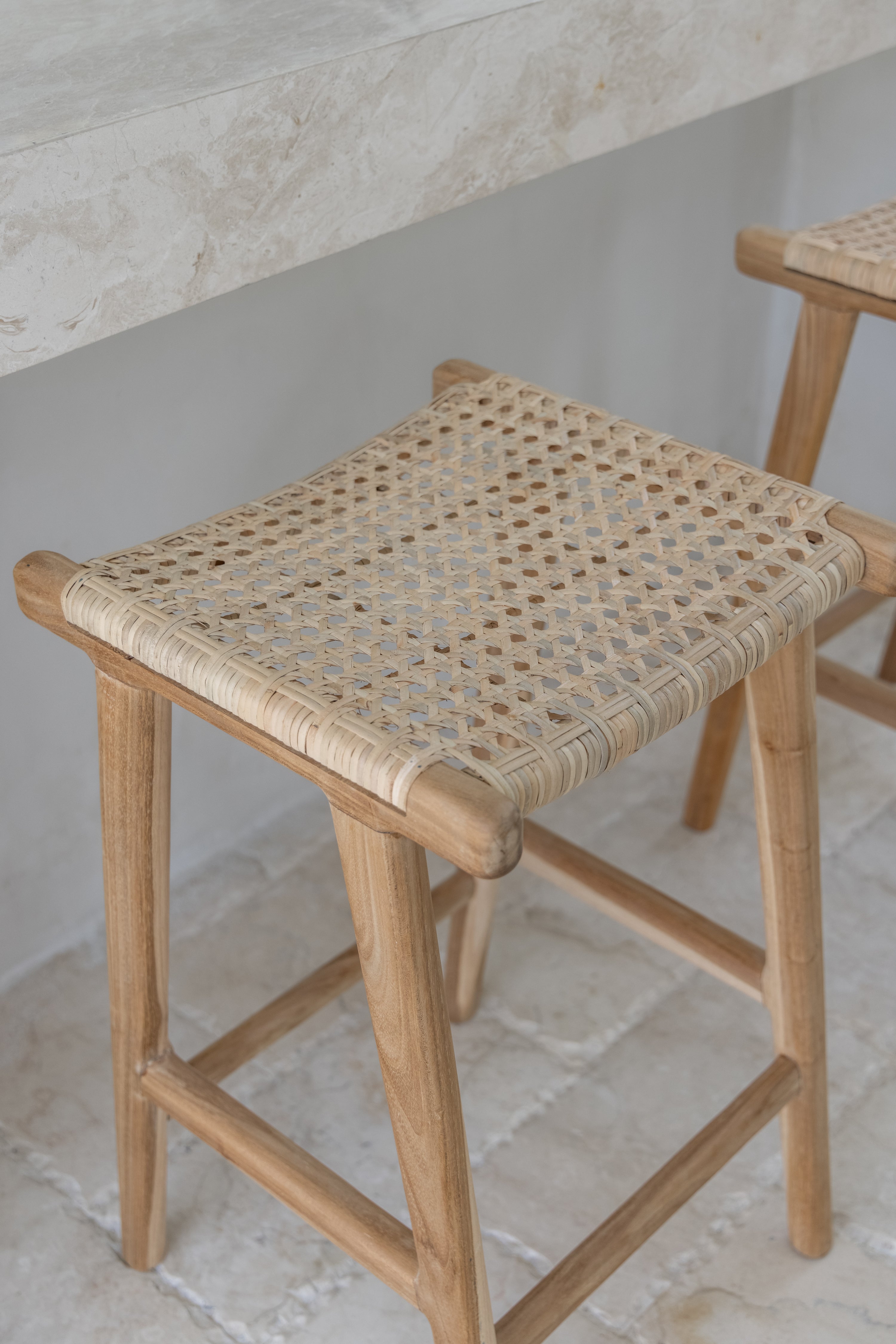 Avanti Rattan and Teak Backless Counter Stool