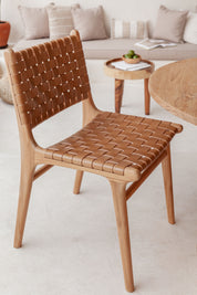 Kirana Teak and Woven Leather Dining Chair